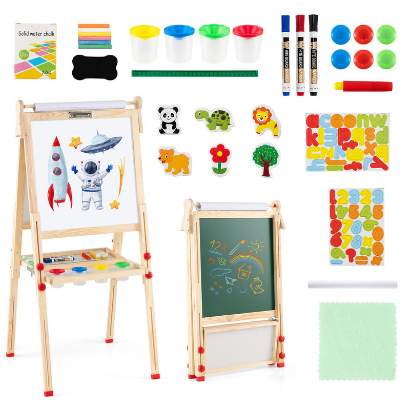 Kids Art Easel - 3-in-1 Double-Sided Folding Wooden Kids Art