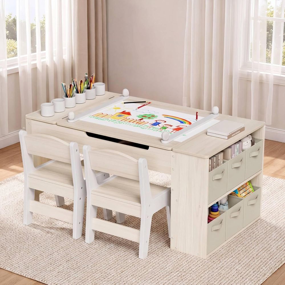 Kids Art Table and Chairs Set, - Kids Art Easel 评论和价格