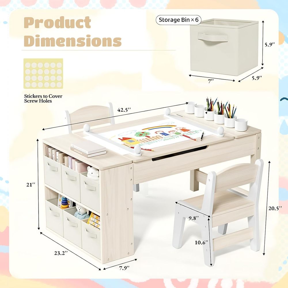 Kids Art Table and Chairs Set, - Kids Art Easel 评论和价格